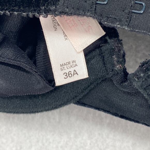 VICTORIAS SECRET Bra 36A Velvet Underwired Push Up Padded Adjustable Strap Black - Picture 8 of 10